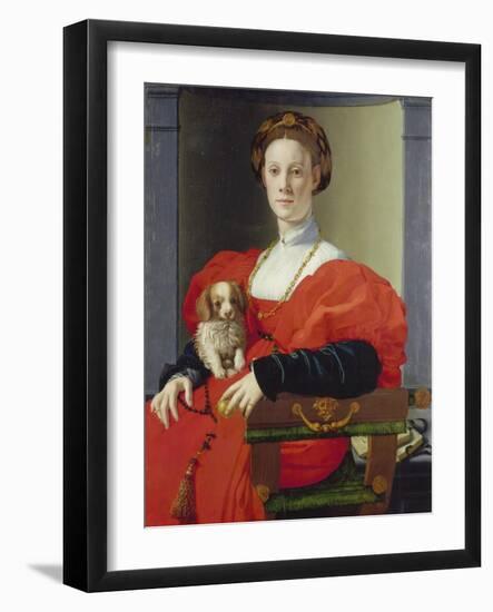 Bildnis Einer Dame Mit Schosshuendchen, 1537-1540-Agnolo Bronzino-Framed Giclee Print