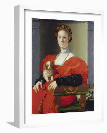 Bildnis Einer Dame Mit Schosshuendchen, 1537-1540-Agnolo Bronzino-Framed Giclee Print