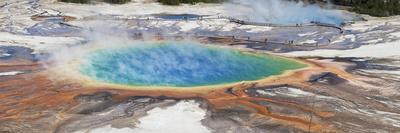 Thermophile bacterial mats and steam rising from hotspring, Midway Geyser Basin-Bill Coster-Photographic Print