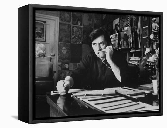 Bill Graham, Owner of Filmores East and West, Talking on Phone as He Works in His Office-John Olson-Framed Stretched Canvas