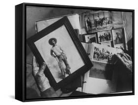 Bill Pickett, Cowboy in Framed Photo of Scrapbook of Cowhand Johnny Mullin-null-Framed Stretched Canvas