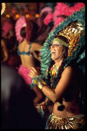 Dancer Amid Crowd of Samba Enthusiasts in Scanty, for Annual Rio Carnival Samba School Parade