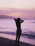 Woman Standing on Beach in Silhouette-Bill Romerhaus-Photographic Print