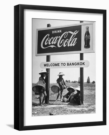 Billboard Advertising Coca Cola at Outskirts of Bangkok with Welcoming Sign "Welcome to Bangkok"-Dmitri Kessel-Framed Premium Photographic Print