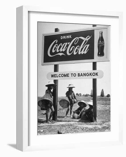 Billboard Advertising Coca Cola at Outskirts of Bangkok with Welcoming Sign "Welcome to Bangkok"-Dmitri Kessel-Framed Premium Photographic Print