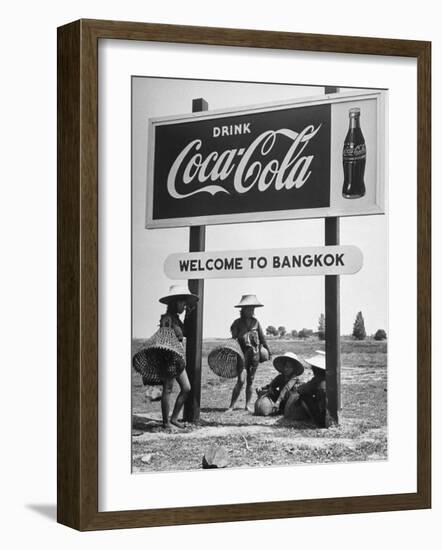 Billboard Advertising Coca Cola at Outskirts of Bangkok with Welcoming Sign "Welcome to Bangkok"-Dmitri Kessel-Framed Photographic Print