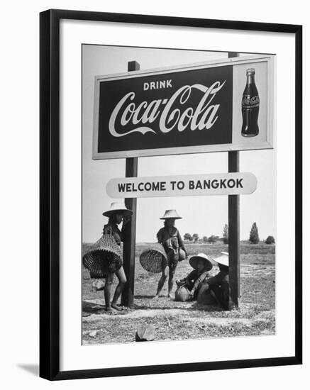 Billboard Advertising Coca Cola at Outskirts of Bangkok with Welcoming Sign "Welcome to Bangkok"-Dmitri Kessel-Framed Photographic Print