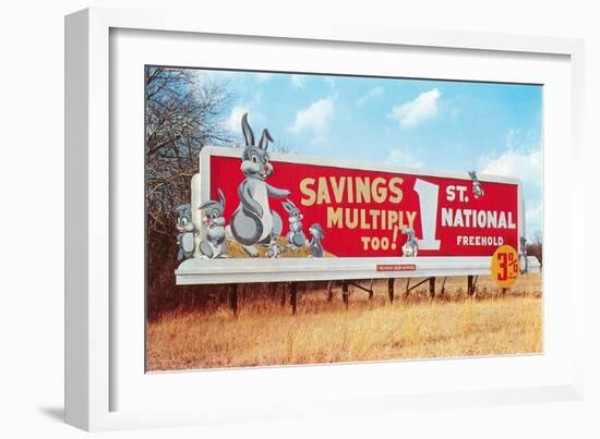 Billboard for Savings, Rabbits-null-Framed Art Print