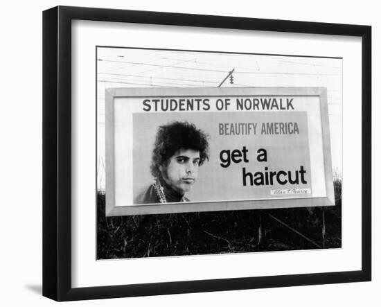 Billboard in Norwalk, Connecticut, Ridiculing of Long Hair-null-Framed Photo