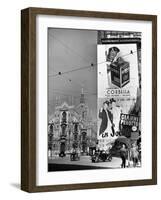 Billboard in the Piazza Del Duomo features Abbott and Costello, Whom Italians Call Cianni E Pinotto-Alfred Eisenstaedt-Framed Photographic Print