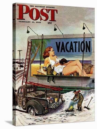 "Billboard Painters in Winter," Saturday Evening Post Cover, February 14, 1948-Stevan Dohanos-Stretched Canvas