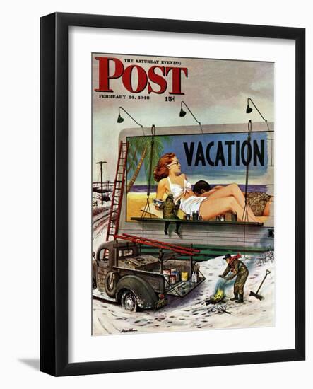 "Billboard Painters in Winter," Saturday Evening Post Cover, February 14, 1948-Stevan Dohanos-Framed Giclee Print