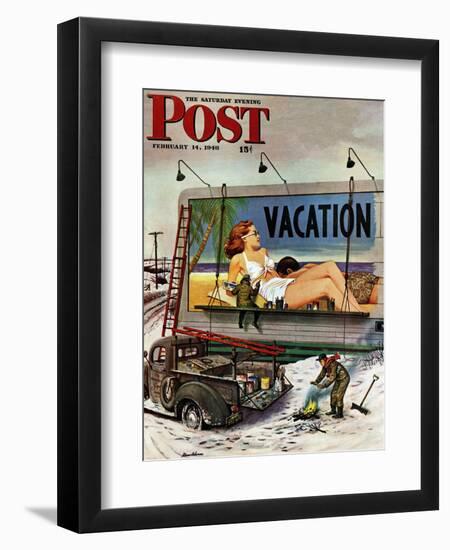 "Billboard Painters in Winter," Saturday Evening Post Cover, February 14, 1948-Stevan Dohanos-Framed Premium Giclee Print