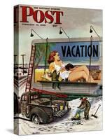 "Billboard Painters in Winter," Saturday Evening Post Cover, February 14, 1948-Stevan Dohanos-Stretched Canvas