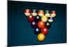 Billiard Balls Racked Up on Pool Table-null-Mounted Photographic Print