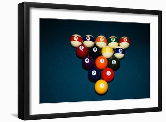 Billiard Balls Racked Up on Pool Table-null-Framed Photographic Print
