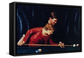 Billiards Is Easy to Learn (or Couple Playing Billiards)-Norman Rockwell-Framed Stretched Canvas