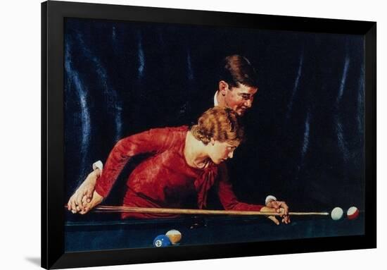 Billiards Is Easy to Learn (or Couple Playing Billiards)-Norman Rockwell-Framed Giclee Print