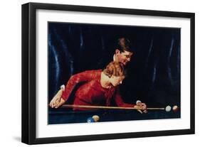 Billiards Is Easy to Learn (or Couple Playing Billiards)-Norman Rockwell-Framed Giclee Print