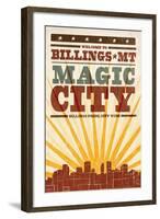 Billings, Montana - Skyline and Sunburst Screenprint Style-Lantern Press-Framed Art Print