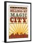 Billings, Montana - Skyline and Sunburst Screenprint Style-Lantern Press-Framed Art Print