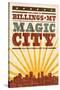 Billings, Montana - Skyline and Sunburst Screenprint Style-Lantern Press-Stretched Canvas