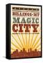 Billings, Montana - Skyline and Sunburst Screenprint Style-Lantern Press-Framed Stretched Canvas