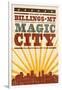 Billings, Montana - Skyline and Sunburst Screenprint Style-Lantern Press-Framed Art Print