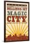 Billings, Montana - Skyline and Sunburst Screenprint Style-Lantern Press-Framed Art Print