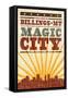 Billings, Montana - Skyline and Sunburst Screenprint Style-Lantern Press-Framed Stretched Canvas