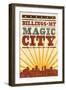 Billings, Montana - Skyline and Sunburst Screenprint Style-Lantern Press-Framed Art Print