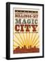 Billings, Montana - Skyline and Sunburst Screenprint Style-Lantern Press-Framed Art Print