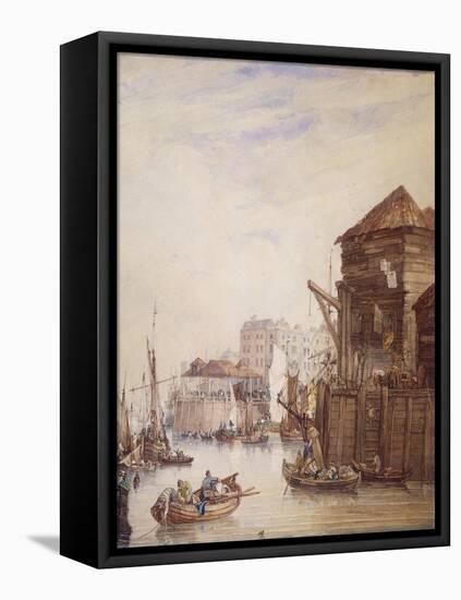 Billingsgate Wharf, London, 1820-Samuel Owen-Framed Stretched Canvas