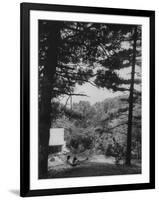 Billy Graham Reading the Bible Outside the Cabin Where He Seeks Seclusion-Ed Clark-Framed Photographic Print