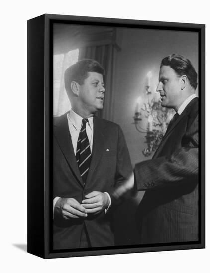 Billy Graham Speaking with President John F. Kennedy at a Prayer Breakfast-null-Framed Stretched Canvas
