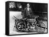 Billy Jones with an Ajs Motorbike, 1914-null-Framed Stretched Canvas