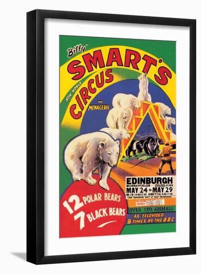 Billy Smart's New World Circus and Menagerie: 12 Polar Bears, 7 Black Bears-null-Framed Art Print