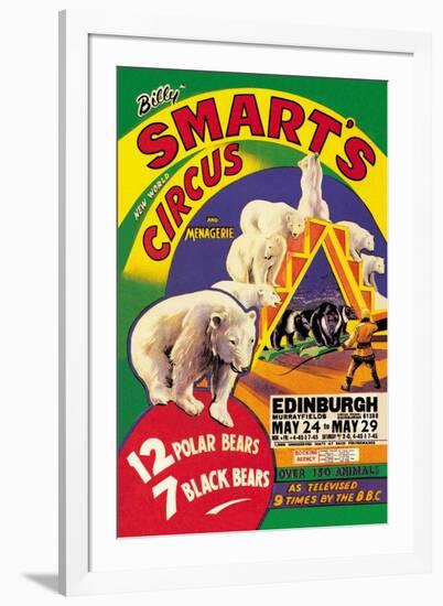 Billy Smart's New World Circus and Menagerie: 12 Polar Bears, 7 Black Bears-null-Framed Art Print