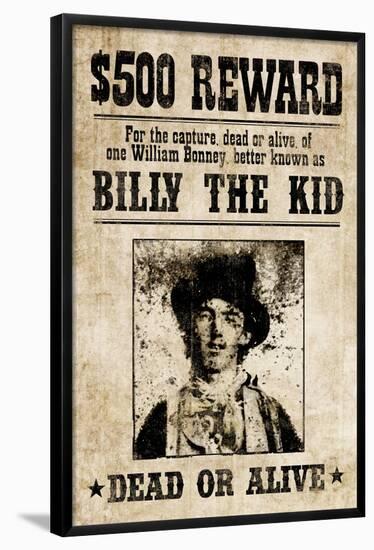 Billy The Kid Western Wanted Sign Print Poster-null-Framed Poster