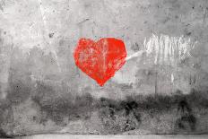 Red Heart Graffiti Over Grunge Cement Wall-Billyfoto-Stretched Canvas