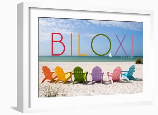 Biloxi, Mississippi - Colorful Beach Chairs-Lantern Press-Framed Art Print