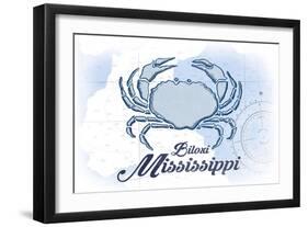 Biloxi, Mississippi - Crab - Blue - Coastal Icon-Lantern Press-Framed Art Print