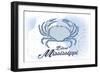 Biloxi, Mississippi - Crab - Blue - Coastal Icon-Lantern Press-Framed Art Print