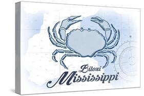 Biloxi, Mississippi - Crab - Blue - Coastal Icon-Lantern Press-Stretched Canvas