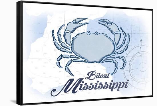 Biloxi, Mississippi - Crab - Blue - Coastal Icon-Lantern Press-Framed Stretched Canvas