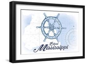 Biloxi, Mississippi - Ship Wheel - Blue - Coastal Icon-Lantern Press-Framed Art Print