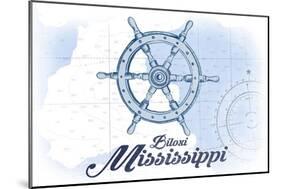 Biloxi, Mississippi - Ship Wheel - Blue - Coastal Icon-Lantern Press-Mounted Art Print
