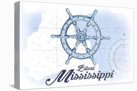 Biloxi, Mississippi - Ship Wheel - Blue - Coastal Icon-Lantern Press-Stretched Canvas