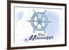 Biloxi, Mississippi - Ship Wheel - Blue - Coastal Icon-Lantern Press-Framed Art Print