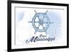 Biloxi, Mississippi - Ship Wheel - Blue - Coastal Icon-Lantern Press-Framed Art Print